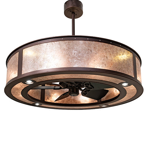 Meyda Lighting Smythe Craftsman 260368 45" 16-Light Mahogany Bronze Chandelier With Silver Mica Shade Glass and Fan