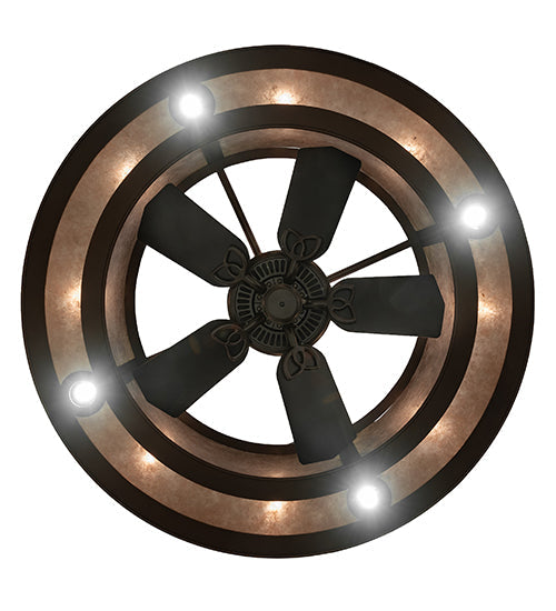 Meyda Lighting Smythe Craftsman 260368 45" 16-Light Mahogany Bronze Chandelier With Silver Mica Shade Glass and Fan