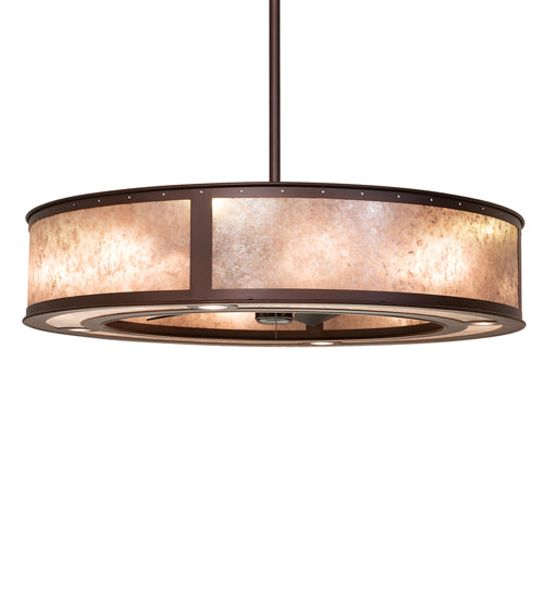Meyda Lighting Smythe Craftsman 260368 45" 16-Light Mahogany Bronze Chandelier With Silver Mica Shade Glass and Fan