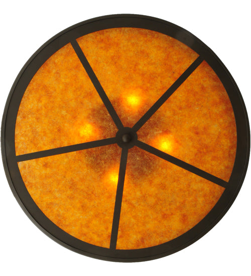 Meyda Lighting Smythe Craftsman 28" 4-Light Oil Rubbed Bronze Flush Mount Light With Amber Mica Shade Glass