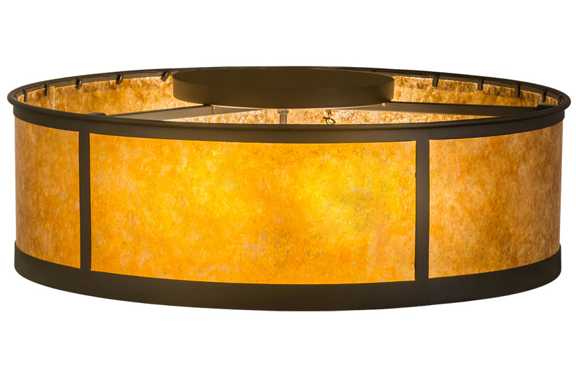 Meyda Lighting Smythe Craftsman 28" 4-Light Oil Rubbed Bronze Flush Mount Light With Amber Mica Shade Glass
