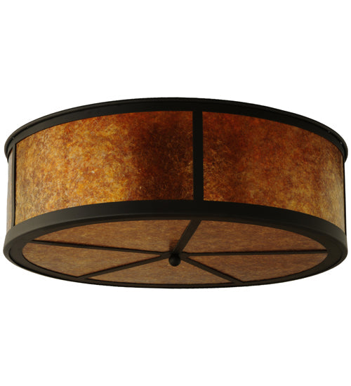 Meyda Lighting Smythe Craftsman 28" 4-Light Oil Rubbed Bronze Flush Mount Light With Amber Mica Shade Glass
