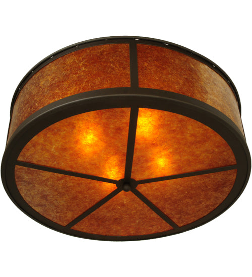 Meyda Lighting Smythe Craftsman 28" 4-Light Oil Rubbed Bronze Flush Mount Light With Amber Mica Shade Glass