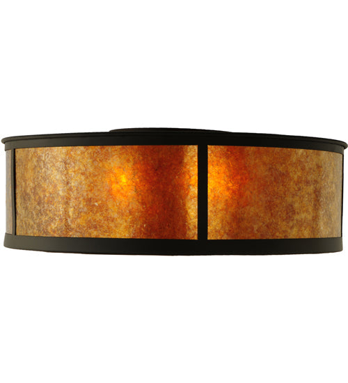 Meyda Lighting Smythe Craftsman 28" 4-Light Oil Rubbed Bronze Flush Mount Light With Amber Mica Shade Glass