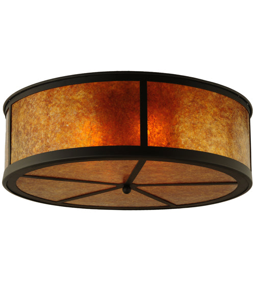 Meyda Lighting Smythe Craftsman 28" 4-Light Oil Rubbed Bronze Flush Mount Light With Amber Mica Shade Glass