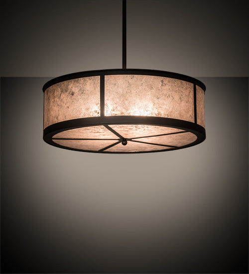 Meyda Lighting Smythe Craftsman 28" 4-Light Oil Rubbed Bronze Semi-flush Mount Ceiling Light With Silver Mica Shade Glass