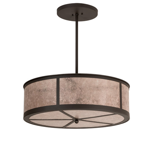 Meyda Lighting Smythe Craftsman 28" 4-Light Oil Rubbed Bronze Semi-flush Mount Ceiling Light With Silver Mica Shade Glass