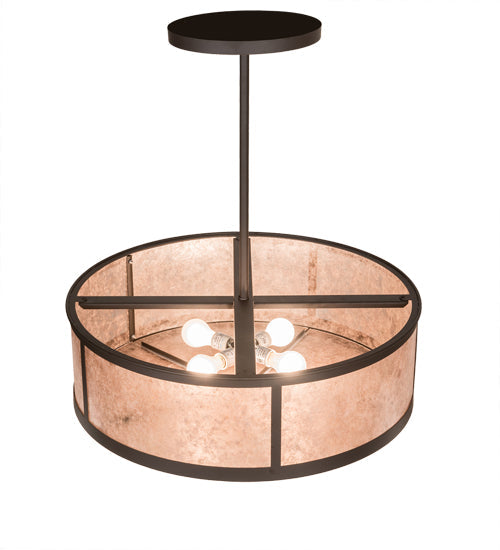 Meyda Lighting Smythe Craftsman 28" 4-Light Oil Rubbed Bronze Semi-flush Mount Ceiling Light With Silver Mica Shade Glass
