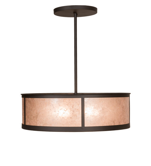 Meyda Lighting Smythe Craftsman 28" 4-Light Oil Rubbed Bronze Semi-flush Mount Ceiling Light With Silver Mica Shade Glass