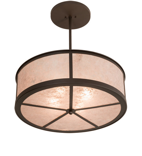 Meyda Lighting Smythe Craftsman 28" 4-Light Oil Rubbed Bronze Semi-flush Mount Ceiling Light With Silver Mica Shade Glass
