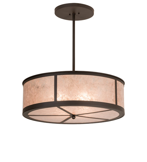 Meyda Lighting Smythe Craftsman 28" 4-Light Oil Rubbed Bronze Semi-flush Mount Ceiling Light With Silver Mica Shade Glass