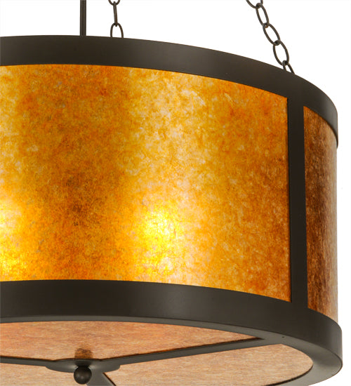 Meyda Lighting Smythe Craftsman 28" 4-Light Timeless Bronze Inverted Pendant Light With Amber Mica Shade Glass