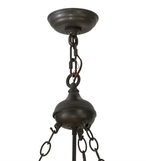 Meyda Lighting Smythe Craftsman 28" 4-Light Timeless Bronze Inverted Pendant Light With Amber Mica Shade Glass