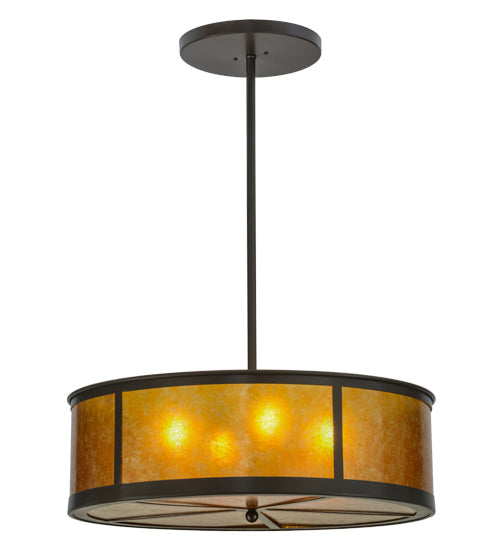 Meyda Lighting Smythe Craftsman 28" 4-Light Timeless Bronze Pendant Light With Amber Mica Shade Glass