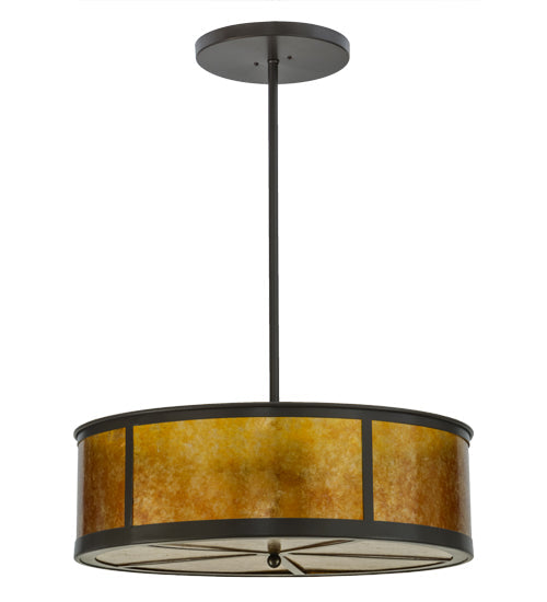 Meyda Lighting Smythe Craftsman 28" 4-Light Timeless Bronze Pendant Light With Amber Mica Shade Glass