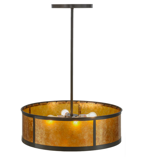 Meyda Lighting Smythe Craftsman 28" 4-Light Timeless Bronze Pendant Light With Amber Mica Shade Glass