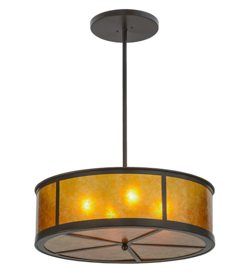 Meyda Lighting Smythe Craftsman 28" 4-Light Timeless Bronze Pendant Light With Amber Mica Shade Glass