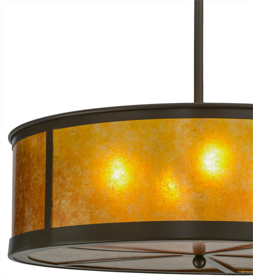 Meyda Lighting Smythe Craftsman 28" 4-Light Timeless Bronze Pendant Light With Amber Mica Shade Glass