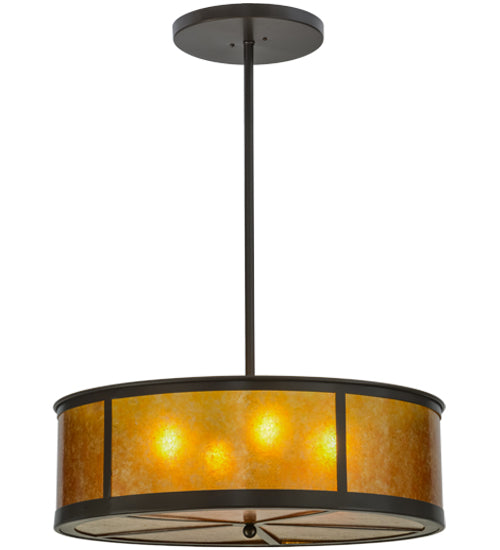Meyda Lighting Smythe Craftsman 28" 4-Light Timeless Bronze Pendant Light With Amber Mica Shade Glass
