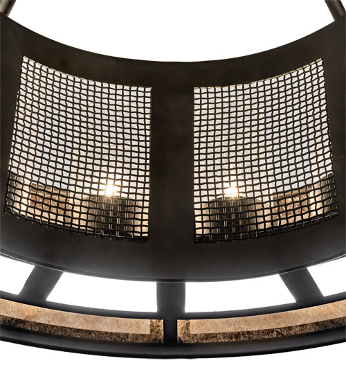 Meyda Lighting Smythe Craftsman 30" 16-Light Oil Rubbed Bronze Semi-flush Mount Light With Clear Seeded Glass, Silver Mica And Statuario Idalight Shade