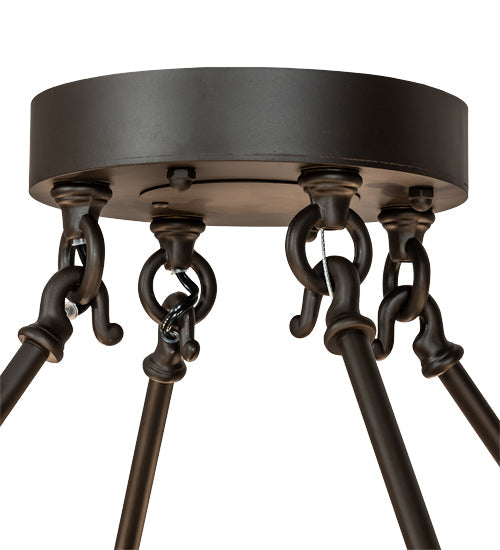 Meyda Lighting Smythe Craftsman 30" 16-Light Oil Rubbed Bronze Semi-flush Mount Light With Clear Seeded Glass, Silver Mica And Statuario Idalight Shade