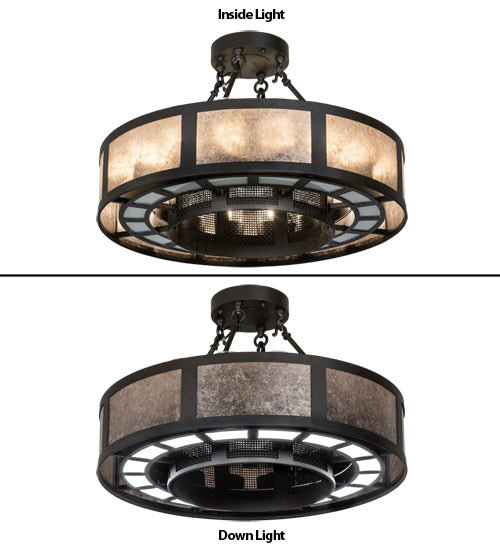 Meyda Lighting Smythe Craftsman 30" 16-Light Oil Rubbed Bronze Semi-flush Mount Light With Clear Seeded Glass, Silver Mica And Statuario Idalight Shade