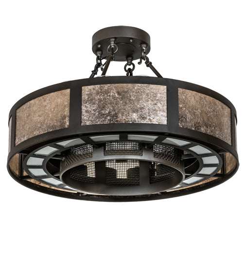 Meyda Lighting Smythe Craftsman 30" 16-Light Oil Rubbed Bronze Semi-flush Mount Light With Clear Seeded Glass, Silver Mica And Statuario Idalight Shade