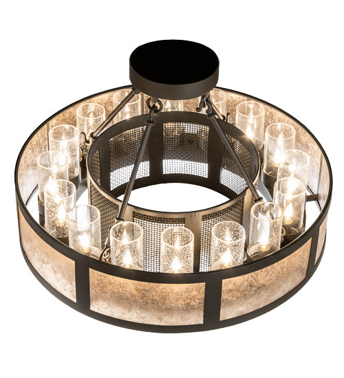 Meyda Lighting Smythe Craftsman 30" 16-Light Oil Rubbed Bronze Semi-flush Mount Light With Clear Seeded Glass, Silver Mica And Statuario Idalight Shade