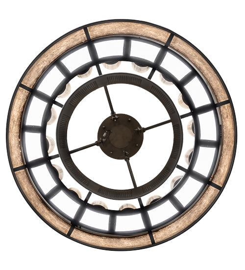 Meyda Lighting Smythe Craftsman 30" 16-Light Oil Rubbed Bronze Semi-flush Mount Light With Clear Seeded Glass, Silver Mica And Statuario Idalight Shade