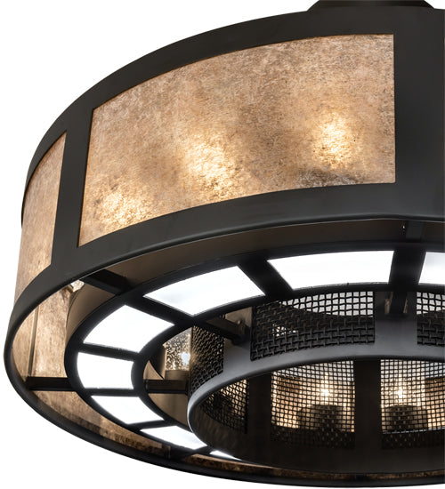 Meyda Lighting Smythe Craftsman 30" 16-Light Oil Rubbed Bronze Semi-flush Mount Light With Clear Seeded Glass, Silver Mica And Statuario Idalight Shade