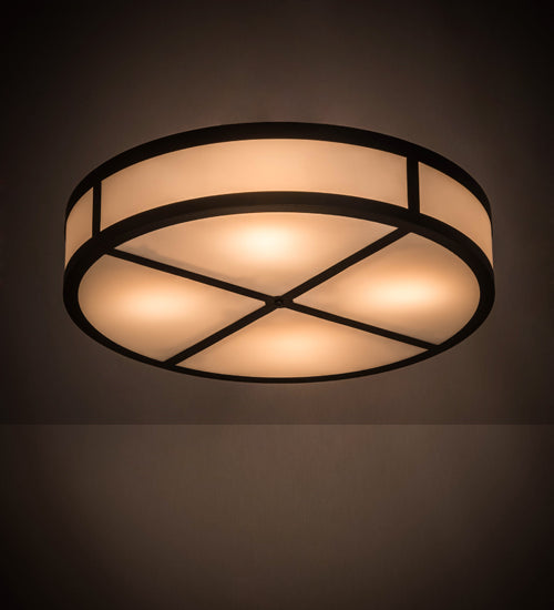 Meyda Lighting Smythe Craftsman 30" 4-Light Solar Black Semi-flush Mount Light With White Statuario Idalight Shade Glass