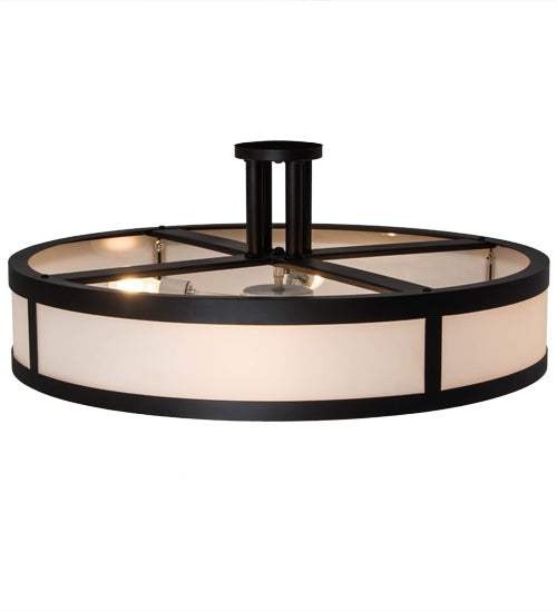 Meyda Lighting Smythe Craftsman 30" 4-Light Solar Black Semi-flush Mount Light With White Statuario Idalight Shade Glass