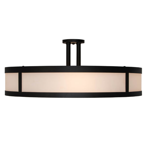 Meyda Lighting Smythe Craftsman 30" 4-Light Solar Black Semi-flush Mount Light With White Statuario Idalight Shade Glass