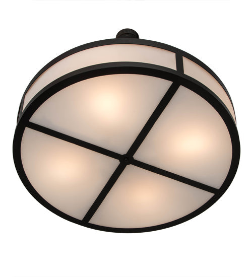 Meyda Lighting Smythe Craftsman 30" 4-Light Solar Black Semi-flush Mount Light With White Statuario Idalight Shade Glass