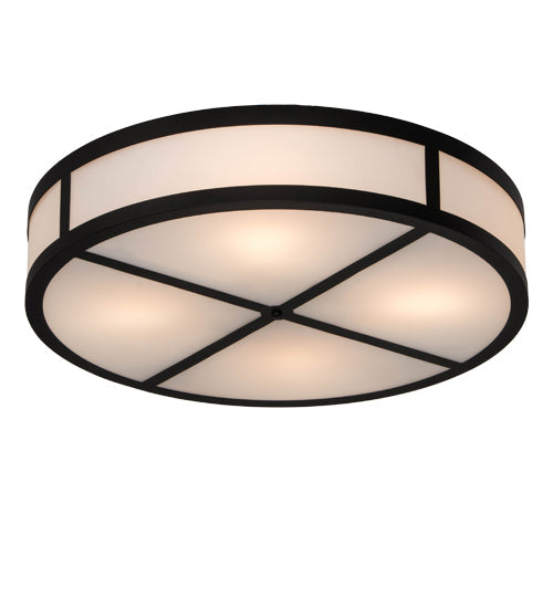 Meyda Lighting Smythe Craftsman 30" 4-Light Solar Black Semi-flush Mount Light With White Statuario Idalight Shade Glass