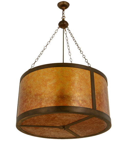 Meyda Lighting Smythe Craftsman 32" 4-Light Antique Copper Inverted Pendant Light With Amber Mica Shade Glass