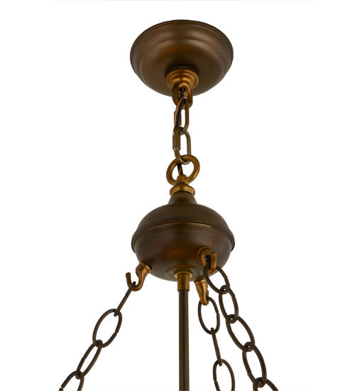 Meyda Lighting Smythe Craftsman 32" 4-Light Antique Copper Inverted Pendant Light With Amber Mica Shade Glass