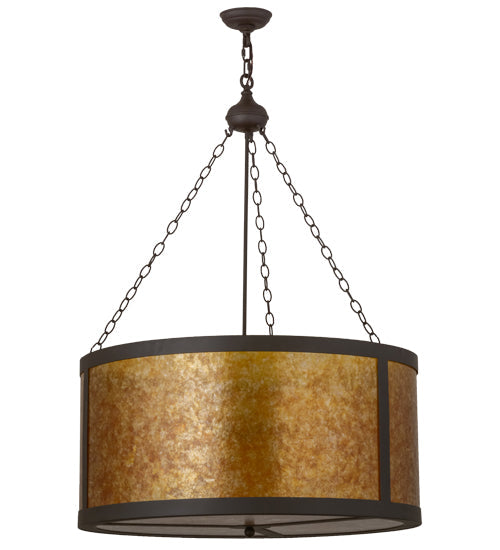 Meyda Lighting Smythe Craftsman 32" 4-Light Oil Rubbed Bronze Pendant Light With Amber Mica Shade Glass