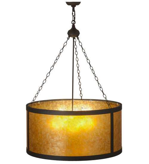 Meyda Lighting Smythe Craftsman 32" 4-Light Oil Rubbed Bronze Pendant Light With Amber Mica Shade Glass
