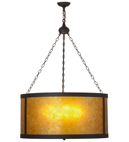 Meyda Lighting Smythe Craftsman 32" 4-Light Oil Rubbed Bronze Pendant Light With Amber Mica Shade Glass