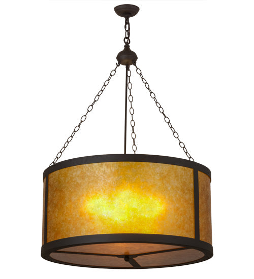 Meyda Lighting Smythe Craftsman 32" 4-Light Oil Rubbed Bronze Pendant Light With Amber Mica Shade Glass