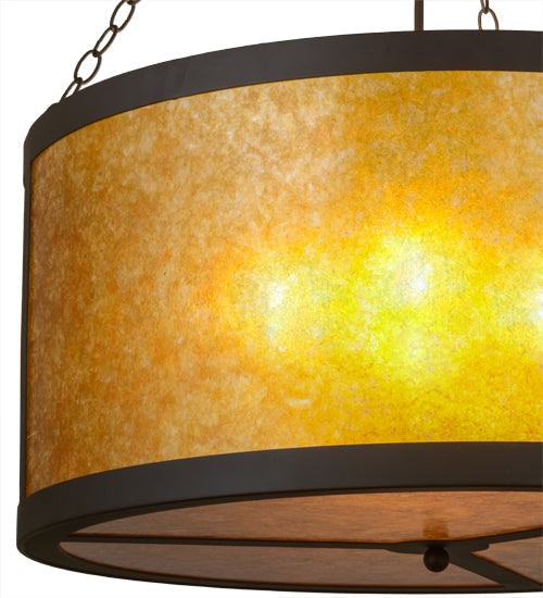Meyda Lighting Smythe Craftsman 32" 4-Light Oil Rubbed Bronze Pendant Light With Amber Mica Shade Glass