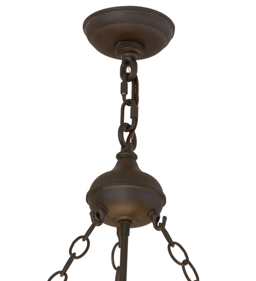 Meyda Lighting Smythe Craftsman 32" 4-Light Oil Rubbed Bronze Pendant Light With Amber Mica Shade Glass