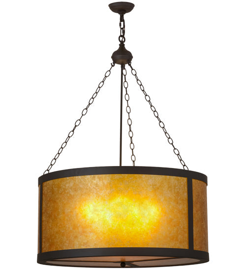 Meyda Lighting Smythe Craftsman 32" 4-Light Oil Rubbed Bronze Pendant Light With Amber Mica Shade Glass