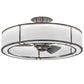 Meyda Lighting Smythe Craftsman 36" 5-Light LED Polished Stainless Steel Chandelier With White Shade Glass and Fan