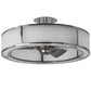 Meyda Lighting Smythe Craftsman 36" 5-Light LED Polished Stainless Steel Chandelier With White Shade Glass and Fan
