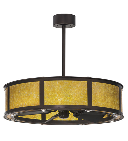 Meyda Lighting Smythe Craftsman 37" 16-Light Mahogany Bronze Chandelier With Amber Mica Shade Glass and Fan