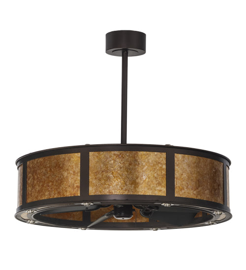 Meyda Lighting Smythe Craftsman 37" 16-Light Mahogany Bronze Chandelier With Amber Mica Shade Glass and Fan
