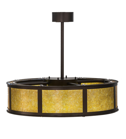 Meyda Lighting Smythe Craftsman 37" 16-Light Mahogany Bronze Chandelier With Amber Mica Shade Glass and Fan