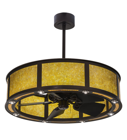 Meyda Lighting Smythe Craftsman 37" 16-Light Mahogany Bronze Chandelier With Amber Mica Shade Glass and Fan